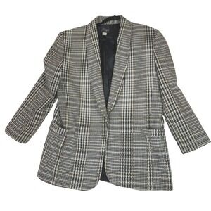 Vintage 1990's RADCLIFFE Size‎ 16 Wool Blend Black White Red Houndstooth Blazer